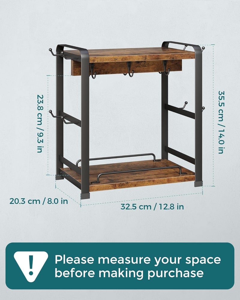 OROPY Wooden Coffee Bar Organizer with 14 Mug Hooks, 2 Tier Countertop Coffee Mug Holder Stand for Cups, Mugs, Syrups, Accessories - Image 2